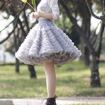 Gray Ruffle Tiered Tulle Midi Skirt Outfit Custom Plus Size Princess Tulle Skirt image 2