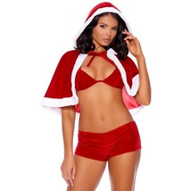 Santa Mrs Claus Costume Set Velvet Hooded Cape Crop Bra Top Booty Shorts 99117 - £30.56 GBP