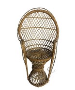 Mini Peacock Wicker Fan Back Rattan Chair 16&quot; Doll Plant Stand Woven Vin... - $25.93