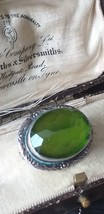 Antique Vintage Victorian  1895 Chester Hallmark Green Peridot Silver Brooch - $107.91