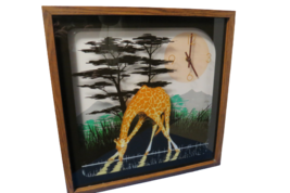 Vintage 1976 Welby Giraffe Clock Shadowbox Retro Elgin 21&quot; x 21&quot; Tested Works - £108.61 GBP