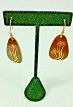 Laurel Burch Yellow Gold Tone Wild Iris Tear Drop 2 Inch Dangle Pierced ... - $34.99