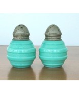 Bowman Ribbed Jade Green Jadeite Uranium Salt &amp; Pepper Shaker Morgantown... - $150.00