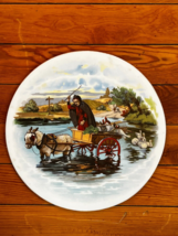 Vintage White Round Glass w Vibrant Man in Carriage Hauling Chickens and Geese - £11.13 GBP