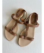 Basic Editions Sz 7 Beige Sandals Adjustable Straps Open Toe Ankle Closure - $18.69