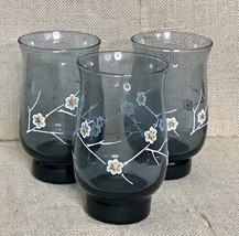 Vintage Libbey Smoky Blue Dogwood Flower Water Glass Tumbler Set Of 3 MCM - $13.86