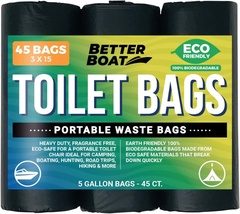 45 Portable Toilet Bags for Camping Boating Outdoors &amp; Car 3 Rolls of 15... - £18.87 GBP