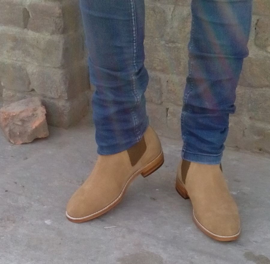 NEW Handmade Men's New Beige Color Chelsea Boot, Men's Suede High Ankle Fashion