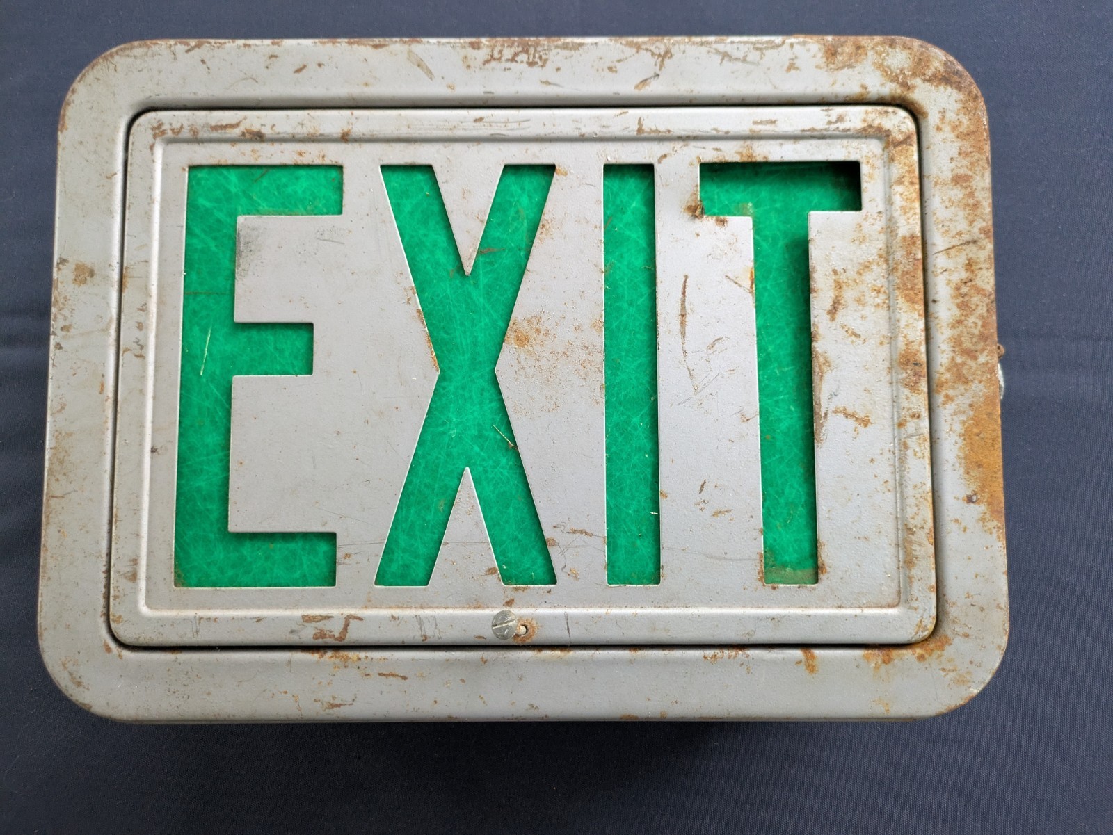 Vintage Exit Signe Light Up Boîte Sécurité Verre Recto-Verso Acier Industriel Item image 3