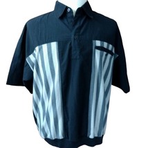 Envoy Vintage Mens Banded Bottom Shirt Black Gray Stripped Size L - £23.11 GBP