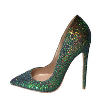 Green Glitter bling bling wedding shoes 12 cm high heel pumps sexy stiletto heel - £59.77 GBP