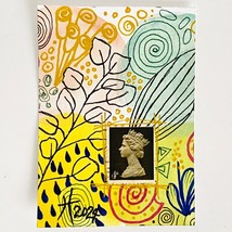 ACEO Original Watercolor Doodle UK Postage Stamp Art Tristina Dietz Elmes ATC - £11.92 GBP