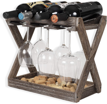 Cava Countertop Solid Wood Wine Rack for 4 Bottles and 6 Stemware Glass ... - $42.42