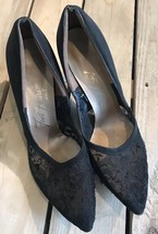 Vintage Foot Flairs Black High Heels Women&#39;s Size 8 Lace EUC! C5 - £19.36 GBP