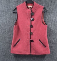 Carson Vest Women Medium Red 100% Wool Artsy Big Button Front Nylon Line... - £25.29 GBP