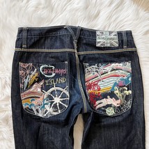 Artful Dodger Denim Jeans 36 Blood Red Sea Bishop Island Embroidered Y2K... - $89.09