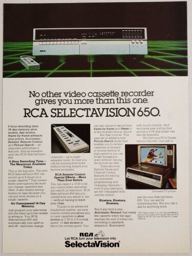 1980 Print Ad RCA Selectavision 650 VCR Video Cassette Recorders Auto Rewind - $12.85