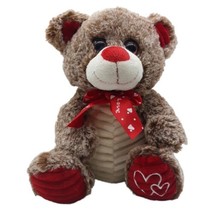 Kellytoy 2016 Teddy Bear Super Soft Plush Stuffed Animal Love Red Bow 8&quot; Brown - £11.01 GBP