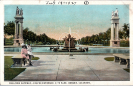 Sullivan Gateway Colfax Entrance City Park Denver 1927 Colorado Postcard - £11.64 GBP
