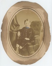 Antique Circa 1890s Round 8X10 Hand Tinted Mounted Photo Adorable Little Boy - £14.49 GBP