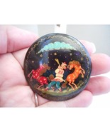 Vintage Hand painted Russian Lacquer Pin Brooch Horses - $15.20