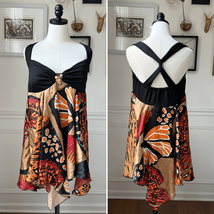 Vintage Y2K Gold Flava Monarch Butterfly Handkerchief Hem Dress 14 - $482.11 MXN
