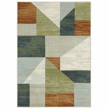 6' X 9' Grey Teal Blue Rust Green And Ivory Geometric Power Loom Stain Resistant - $6,447.65 MXN
