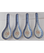 4X Rice Eyes Soup Spoon Ceramic Porcelain Rice Spoon Blue White Gold Tri... - $20.29 CAD