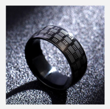 Silver Black Line Design Titanium Stainless Steel Ring Size 6 7 8 9 10 11 12 13 - £31.71 GBP