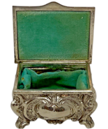 Vtg Silver Tone Footed Trinket Box 2.5&quot; | Hinged Jewelry Case Green Lini... - €9,51 EUR