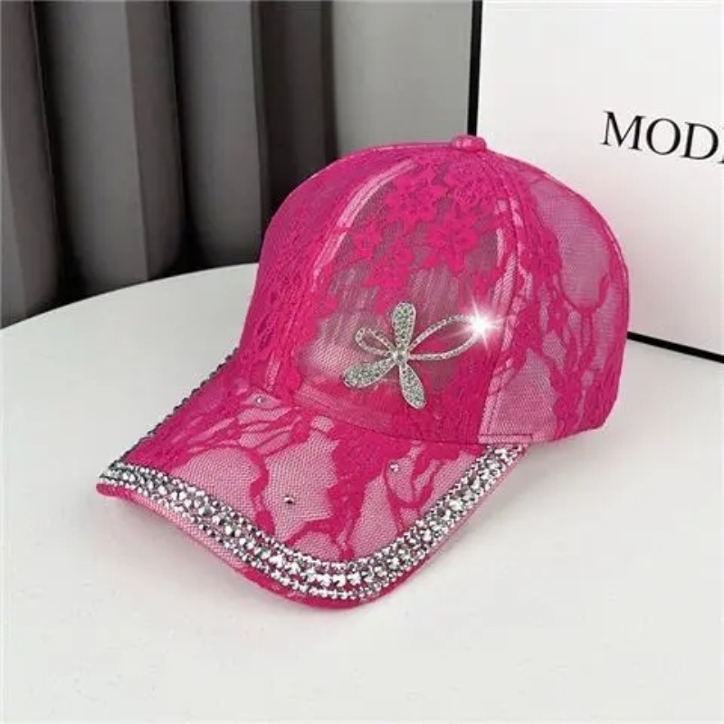 Rhinestones Flowers Baseball Hats Women's Lace Yarn Breathable Sunscreen Sunshad