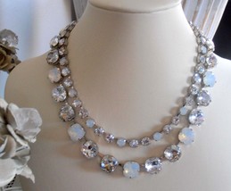Wedding Double Crystal Necklace w/ Swarovski Crystals • Bridal Jewelry - £275.22 GBP