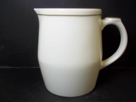 Starbucks coffee ceramic milk frothing pitcher 2008 Off white brown band... - $14.95