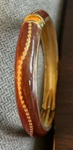 Vintage Brown Enamel and Gold-Toned Hinged Bracelet - £15.14 GBP