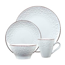 Lorren Home Trends 16 Piece Stoneware Scroll Dinnerware SET-WHITE - £67.42 GBP