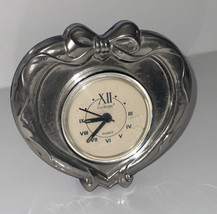 Vintage Godinger Desk / Shelf  Clock , Heart Shaped  W/  Bow, Silver Plate - £11.08 GBP