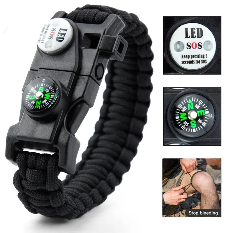 Outdoor SOS LED Light Survival Bracelet Paracord Braided Rope Men Women Camping - £9.54 GBP