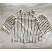 L Ann Taylor White and Black Striped Cold Shoulder Top - £18.79 GBP