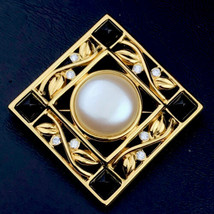 Monet Vintage Metal Pin Enamel Jeweled Heavy Gold Tone Square Brooch - £9.73 GBP