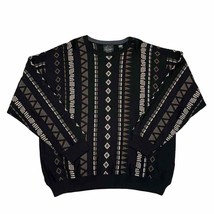 Greg Norman Crewneck Sweater Merino Wool Blend Geometric Black Brown - S... - £26.67 GBP