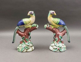 Pair Parrot Pheonix Peacock Pheasant Bird Pottery Figurine Book Sculpture (Read) - £159.86 GBP