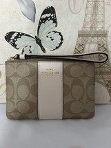 Coach Corner Zip Wristlet - Signature Canvas - Gold/Light Khaki Chalk NWOT 58035 - £26.09 GBP