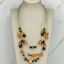 Chico&#39;s Gold Tone Triple Strand Wire Orange Beaded Necklace - £13.25 GBP