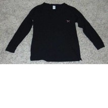 Womens Shirt Victoria&#39;s Secret PINK Sequined Dog Long Sleeve Black V-Neck-size M - £22.94 GBP