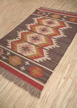 Wool Jute Kilim Handwoven Rectangle Designer Colorful Boho  handmade Area Rugs - £51.25 GBP+