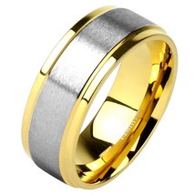 Traditional Wedding Band Silver Gold PVD Plated Stainless Steel Classic Ring - £11.85 GBP