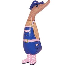DCUK Gardener Duckling Spotty Pink Wellies Natural Bamboo Wood Carved Duck 9 in - £50.89 GBP