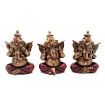 SET OF 3 SEE HEAR SPEAK NO EVIL GANESHA STATUES 4&quot; Resin Hindu Elephant ... - $528.33 MXN