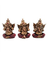 SET OF 3 SEE HEAR SPEAK NO EVIL GANESHA STATUES 4&quot; Resin Hindu Elephant ... - €24,07 EUR
