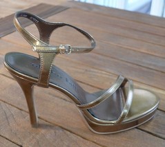 Alisha Hill Megan Platform Shoes 4.25&quot; Heels Bronze Color Ankle Strap Open Toe - £21.08 GBP